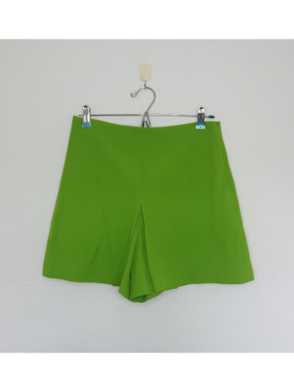 Zara Green High-Waisted Front Pleat Bermuda Shorts